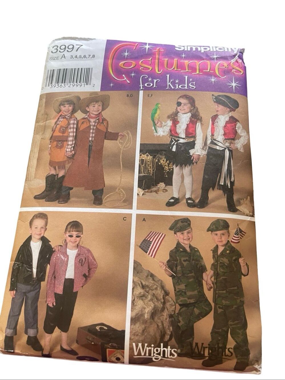 Simplicity Kids Pattern 3997 Cowboy, Pirate, Soldier, 1950s Halloween Costume